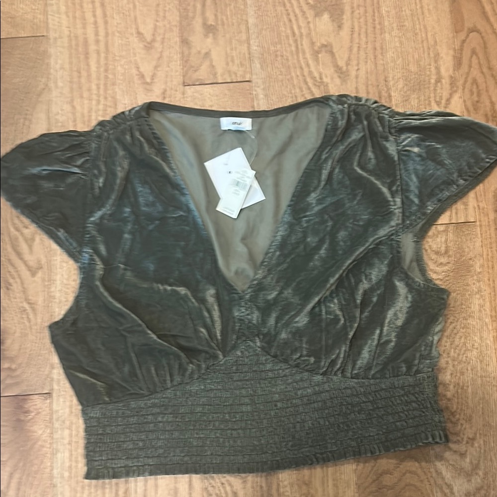 Aerie Olive Green Velvet Top